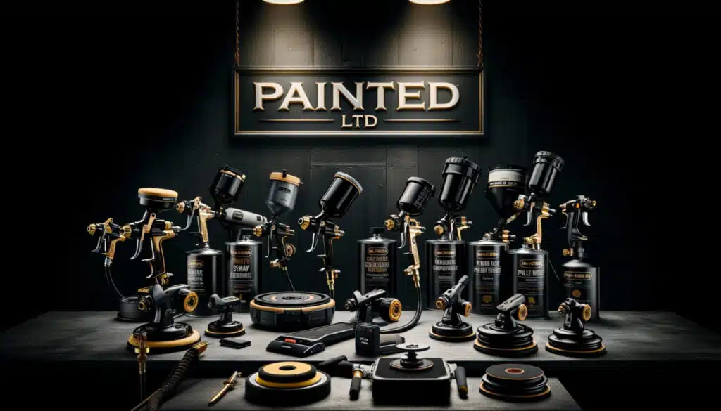 Painted Ltd - Croydon Shop - A professional painting and coating equipment setup, featuring high-quality tools such as spray guns, sanders, and polishers from renowned brands